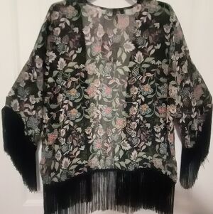 New Flowers in Black Kimono Cover Up / Size M